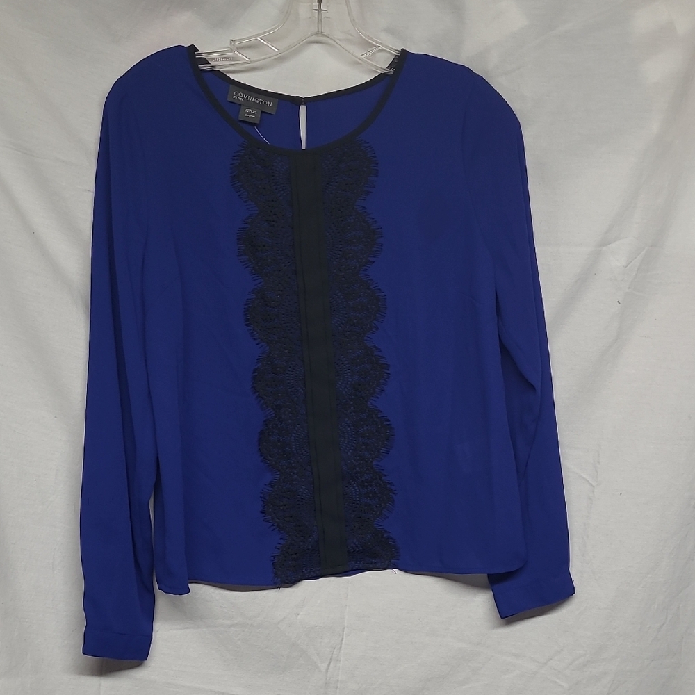 Covington Royal Blue Blouse with Navy Lace Trim
